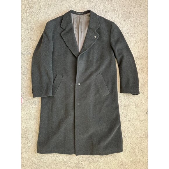 Andrew Fezza R-46 Black Wool & Cashmere Blend Mens Long Overcoat w/ Lapel Pin - Picture 15 of 16